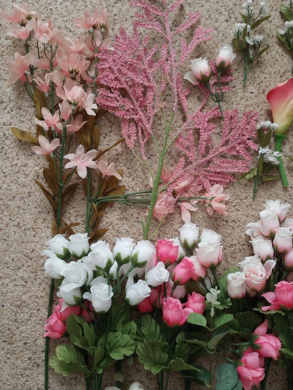 Huge Lot Of Artificial / Faux Flowers Florals Pink White Roses Butterflies